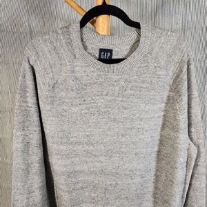 Gap $60 Large Gray Heather 100% Cotton Classic Fisherman Knit Crewneck Sweater